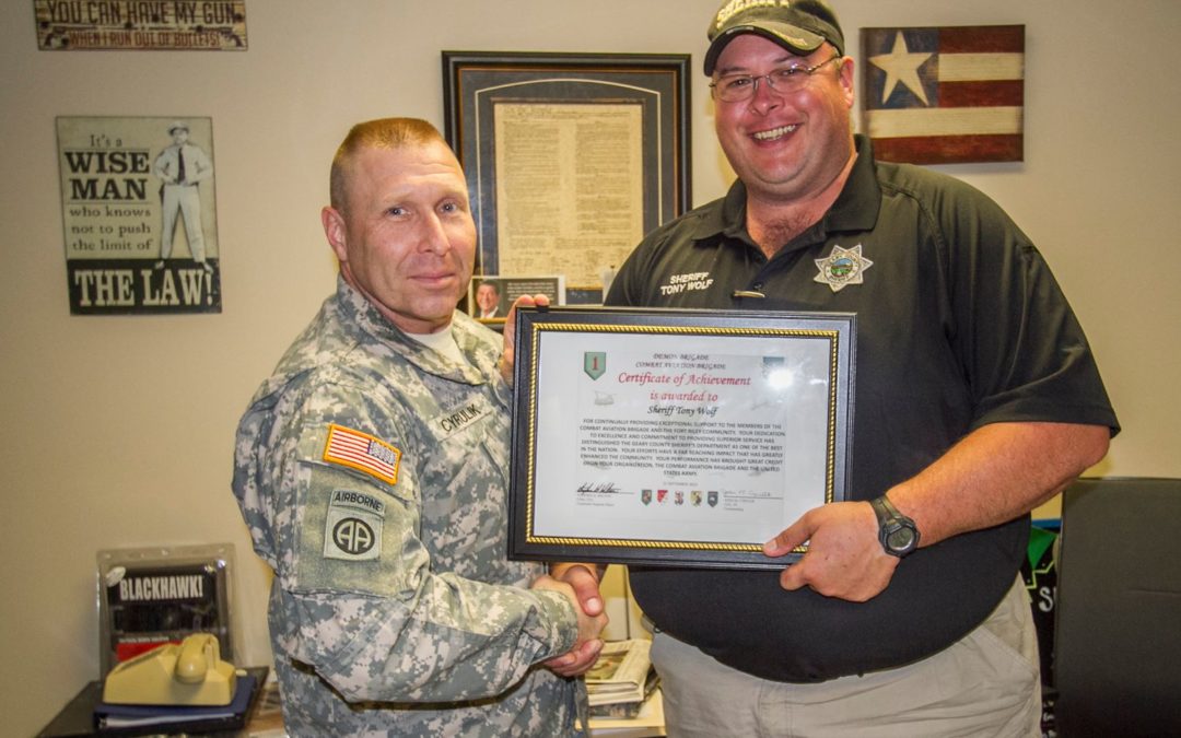 1st Combat Aviation Brigade, 1st Infantry Division, thanks Tony Wolf, Sheriff of Geary County